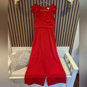 Gianni Bini Red Ruffle Sleeve Pant Jumpsuit